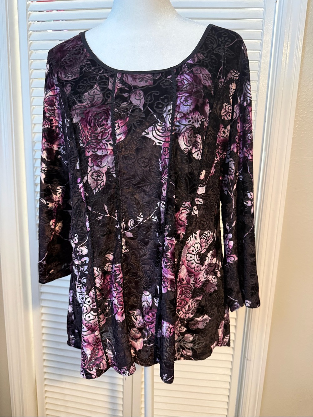 Y2K Dressbarn Women’s Velvet Burnout Fairy Grunge Whimsigoth Top Size XL Brown - Picture 7 of 12